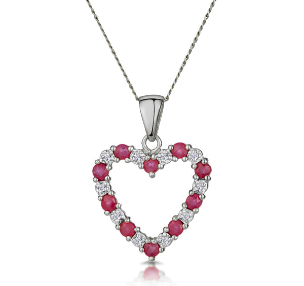 Ruby 0.68CT And Diamond 9K White Gold Heart Pendant Necklace